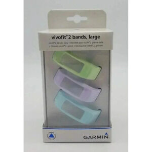 NEW Garmin OEM Vivofit 2 Bands Large 3-Pack Pastel Green Purple Blue Colors NOS
